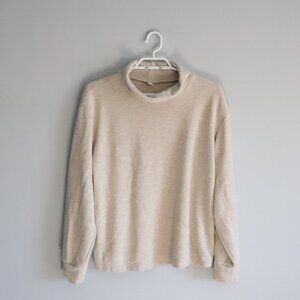 Uniqlo Womens Sz S Cream Ribbed Thermal Fleece Soft Turtleneck Pullover Sweater
